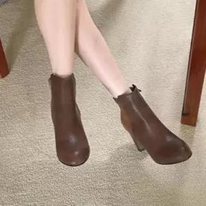 [다잇템]여성 인조가죽 세무 조합 블록힐 앵클부츠 (47531661)