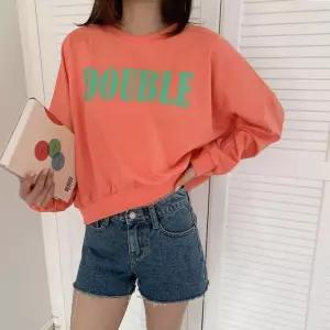 [다잇템]여성 엠보 디자인 박시핏 세미크롭 맨투맨 (47375363)