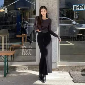 [다잇템]여성 면원단 넓은 슬림 마원단 롱스커트 (47374606)