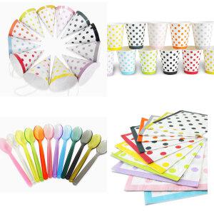 라인도트 고깔/컵/냅킨/포크/테이블보/접시 생일 파티