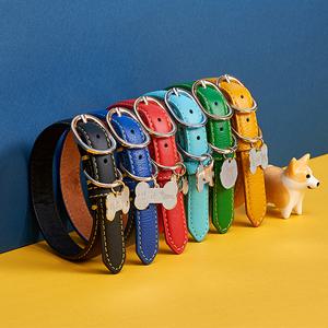 이름표각인 실루엣 강아지 가죽 목줄 소/중/대형견