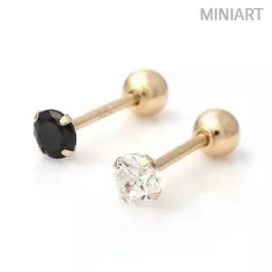 [미니아트]14K GOLD 심플 3mm 라운드 큐빅 금 피어싱 / 이너컨츠 귓바퀴 트라거스 연골 아웃컨츠 귓볼 별