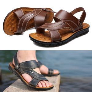 남성 여름 캐주얼 가죽 물놀이 아쿠아 샌들 슬리퍼 겸용