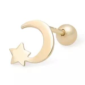 [미니아트]14K GOLD 심플 별 달 골드 금 피어싱
