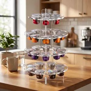 쿠킹홈 캡슐커피 홀더 보관 바구니 커피캡슐 정리 보관 스탠드 360도 회전 거치대 주방정리 수납 원형스탠