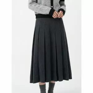 [하프클럽/카라]KARRA (77까지)모직터치롱플리츠스커트_A4S0206