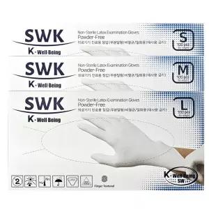 SWK 의료기기 진료용 장갑 100P 라텍스 의료용 병원용 무분말형 비멸균 일회용 파우더프리 / S M L 사이즈