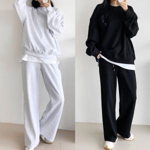 [국내제작/단품가능] 에센셜 오버핏 맨투맨 와이드 세트 ~4XL까지 탄탄한 면 트레이닝세트 와이드팬츠 5color