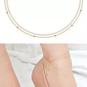 14K 두줄 금볼 트위스트 체인 골드 금 발찌-WB737C9