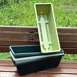 플라스틱 긴 화분 대형 49cm 받침 일체형 직사각형 (색상랜덤) 길쭉한 낮은