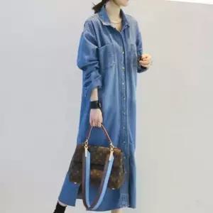 남방 데님 롱원피스 루즈핏 여성 캐주얼 셔츠형 청원피스 데일리 빅사이즈