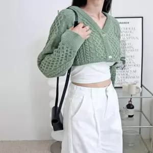 ONM 여성 2컬러 꽈배기 패턴 클래식한 볼레로 크롭 가디건