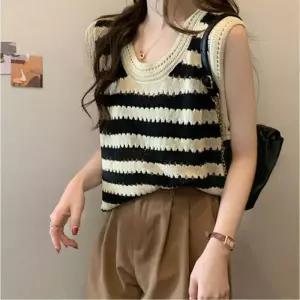 ONM 니트 민소매 여름 레이어드 조끼 단가라 펀칭 U넥