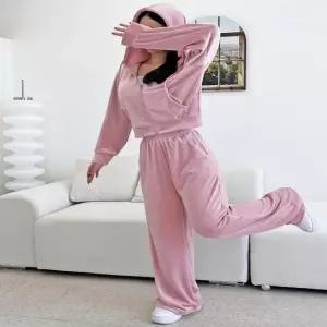 ONM 여성 4컬러 벨로아 트레이닝 벨벳 크롭 후드 팬츠세트