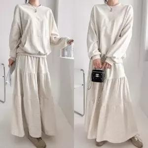 맨투맨 캉캉 롱치마 투피스 세트 루즈핏 (OPS-1056)