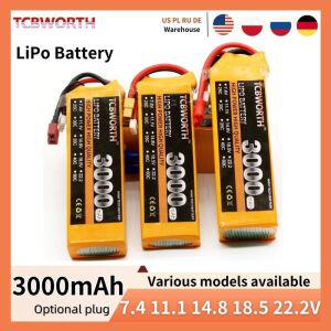 TCBWORTH 3000mAh RC LiPo 배터리 2S 3S 4S 5S 6S 비행기 차량 보트 트럭 탱크 드론 헬리콥터 25C 35C 60C