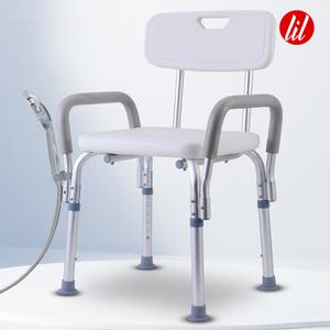 LIL 목욕의자 6단 높이조절 스텐 노인 환자 어르신 장애인 샤워 욕실 안전 미끄럼방지 팔걸이 등받이 미끌림 물빠짐 논슬립 의자 지지대 샤워기 걸이 화장실 샤워실 실버 용품 디딤발