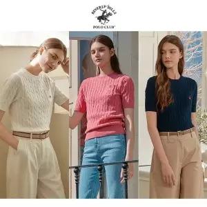 [프리미엄] 비버리힐즈폴로클럽 25SS 최신상! 코튼 100 케이블니트 반팔셔츠 3종, 여성