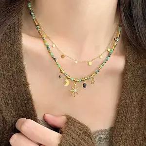 여자 별자리 체인 레이어드 두줄 목걸이 네클리스-WFGVF8T