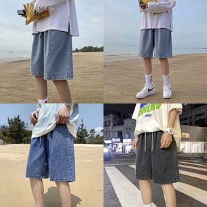 남성 여름 데님 버뮤다 팬츠 남자 오버핏 와이드 5부 허리 밴딩 청 반바지