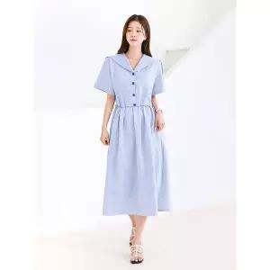 스트라이프 세일러 카라 시어커서 썸머 원피스_2color