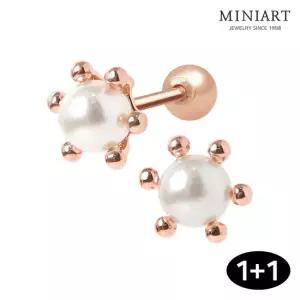 [미니아트] 심플 진주 14K 골드필드핀 꽃 로즈골드 피어싱 귀걸이 1+ 1