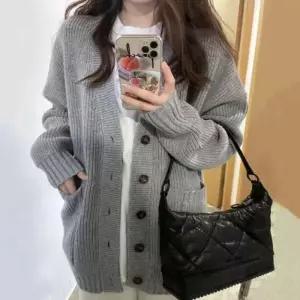 ONM 여자 도톰 V넥 하찌 니트 가디건 루즈핏 아우터 2색