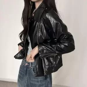 ONM 여자 블랙 데일리 심플 슬림핏 라이더 자켓