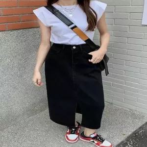 ONM 청치마 슬릿 미디스커트 밑단 데님 롱 트임 스커트