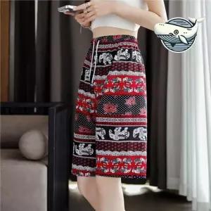 ONM 여름 에스닉 코끼리 패턴 허리밴딩 4부 팬츠