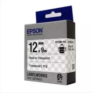 ( EPSON) 라벨 테이프 12mm ( ST12K 투명 검정)/프린터/호환/정품/잉크/인쇄/출력기/스티커/프린트/라벨지
