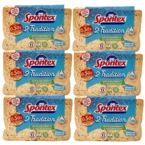 스폰텍스 드라이 셀룰로오스 천연 스펀지 주방 행주 수세미 욕실 6팩(12매입)