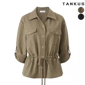 여성 카라 허리 셔링 롤업 사파리 셔츠