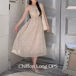 [핫핑](센텀시티점)[바캉스룩/휴양지룩] 로렌느 쉬폰 플라워 스모크밴딩 나시 롱 원피스 P000CQDH