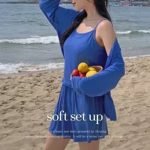 핫핑 [3피스] 실크같은 촉감 나시+반바지+가디건 SET