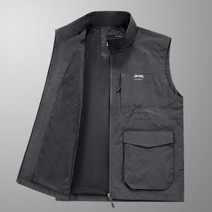 JEEP SPIRIT 남성 봄 여름 얇은 아웃도어 멀티포켓 조끼 신상품 낚시조끼