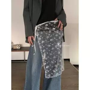 레이스 스팽글 랩스커트 레이어드 시스루 롱기장