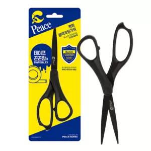 오피츄 피스코리아 끈적임없는 절삭력좋은 사무용가위 블랙코팅가위 2개입