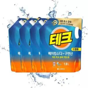 LG생활건강 테크 베이킹소다 구연산 액체세제 1.8L 리필 드럼 X 4