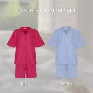 핫핑 [썸머파자마] 캔디푸 오픈카라 체크반팔+반바지 파자마set