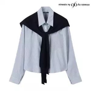 투웨이 버튼 스트라이프 숄 세트 셔츠 (NP3BA012L0)