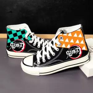 신상 귀멸의 칼날 귀칼 콜라보 슈즈 탄지로 젠이츠 커플 하이탑 스니커즈 보드화 운동화 일상 데일리 굿즈