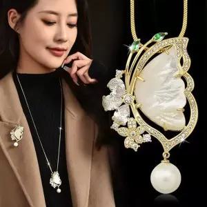 목걸이 팬던트 겸용 핵진주 자개 나비 지르코니아 브-WDD9576