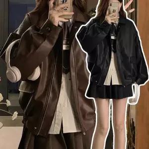 LnD 바이브 레더 자켓 여성 오버핏 가죽자켓 점퍼 페이크레더 블루종 가을 겨울 항공점퍼