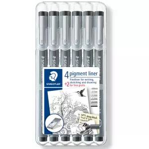 스테들러 피그먼트라이너 308 SB6P 블랙세트 4 + 2 Pigment liner 308 SB6P 0.05 0. 0.2 0.3 0.5 0.8mm