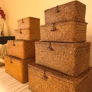 라탄 수납바구니 사각 정리함 뚜껑 덮개 보관함 XL/수납상자/소품/대바구니/대형/바구니/수납박스/수납함