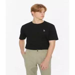 헤지스 남성 25SS [스테디셀러] 블랙 단색 면 반팔티셔츠 WHTS5B901BK