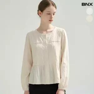 여성 프릴 자수 코튼 블라우스