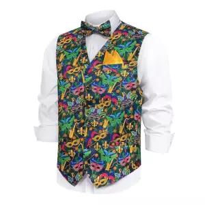 Kosgraiy Mardi Gras 남성용 조끼, 남성용 마디 그라 코스튬 의상, 카니발 조끼 및 나비넥타이 남성용, 마