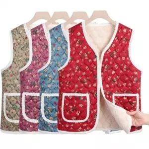 [라일리여성의류] Rly 김장 할머니 융털조끼 꽃무늬 할머니조끼 물량